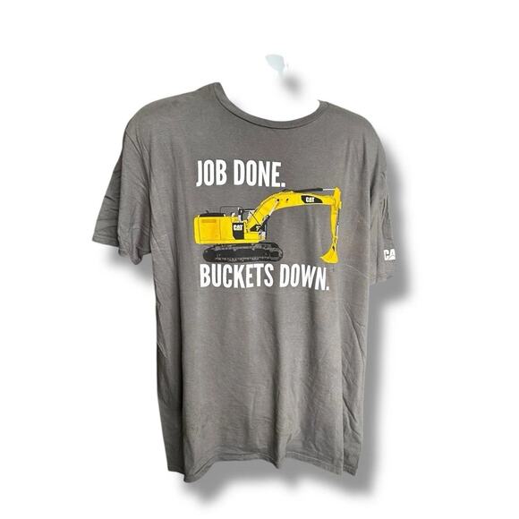 CAT Caterpillar Graphic T-shirt Tracked Excavator Job Done Buckets Down Gray XL - Picture 1 of 3